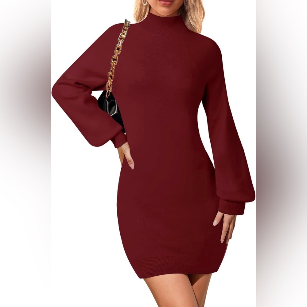 NWOT Women's Puff Sleeve Mock Neck Bodycon Sweater Dress - Sz M